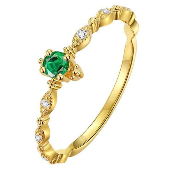 14k Gold Emerald Ring 925 Sterling Silver Women Wedding Jewelry - Genuine - Gemstone