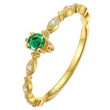 14k Gold Emerald Ring 925 Sterling Silver Women Wedding Jewelry - Genuine - Gemstone