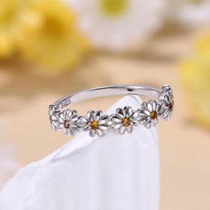 18K Gold Daisy Flower Ring Paved Zircon Wedding Party For Women - Gemstone Gold