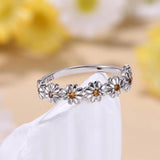 18K Gold Daisy Flower Ring Paved Zircon Wedding Party For Women - Gemstone Gold
