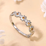 18K Gold Daisy Flower Ring Paved Zircon Wedding Party For Women - Gemstone Gold