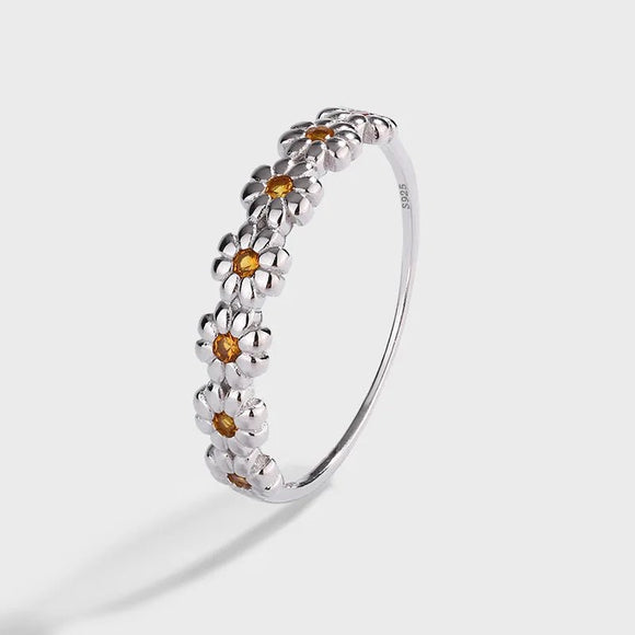 18K Gold Daisy Flower Ring Paved Zircon Wedding Party For Women - Gemstone Gold