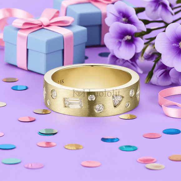 18K Yellow Gold Moissanite Ring for Women Band Engagement Wedding - Gemstone Gold
