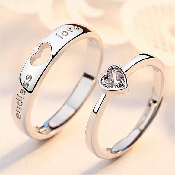 2Pcs/sets Zircon Heart Ring Set Forever Endless Love Wedding for Women Men Jewelry - Gemstone Gold