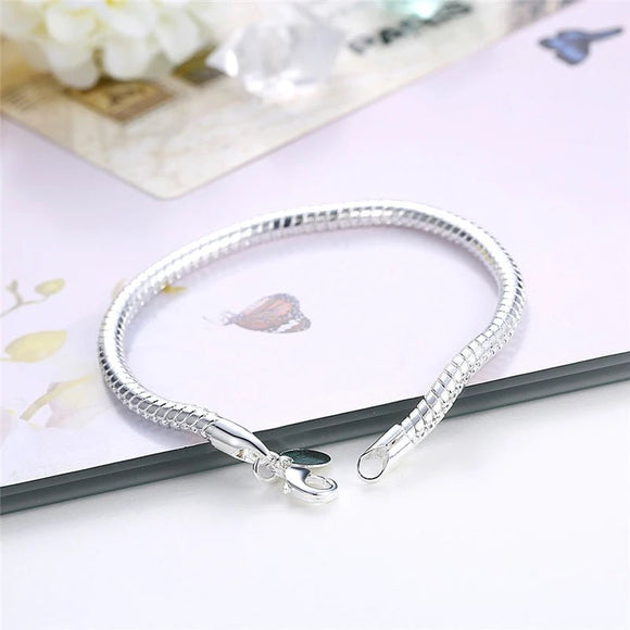 3mm Snake Chain Bracelet 925 Sterling Silver for Women Engagement Jewelry - Gemstone Gold