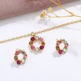 3pcs Circle Diamond Gold Necklace Earrings Set Ladies Celebrity Women Jewelry - Gemstone Gold