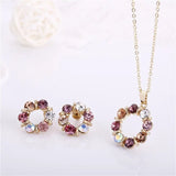 3pcs Circle Diamond Gold Necklace Earrings Set Ladies Celebrity Women Jewelry - Gemstone Gold