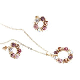 3pcs Circle Diamond Gold Necklace Earrings Set Ladies Celebrity Women Jewelry - Gemstone Gold