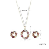 3pcs Circle Diamond Gold Necklace Earrings Set Ladies Celebrity Women Jewelry - Gemstone Gold