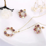 3pcs Circle Diamond Gold Necklace Earrings Set Ladies Celebrity Women Jewelry - Gemstone Gold