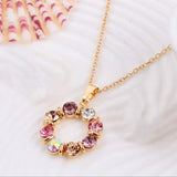 3pcs Circle Diamond Gold Necklace Earrings Set Ladies Celebrity Women Jewelry - Gemstone Gold