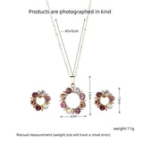 3pcs Circle Diamond Gold Necklace Earrings Set Ladies Celebrity Women Jewelry - Gemstone Gold