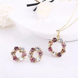 3pcs Circle Diamond Gold Necklace Earrings Set Ladies Celebrity Women Jewelry - Gemstone Gold