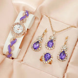 5pcs Amethyst Jewelry Set Watch For Women Love Band Jewelry - Genuine - Gemstone