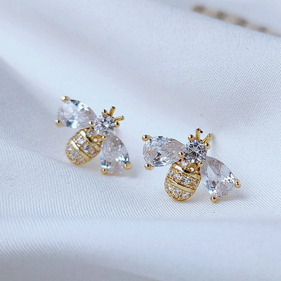Insect Bee Zircon Stud Earrings for Women Animal Crystal Earrings Jewelry