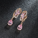 Pink Zircon Rose Gold Drop Earrings Jewelry Party Women