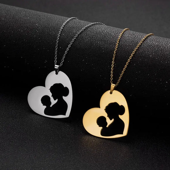 Heart Mom Baby Pendant Necklace For Women Mother's Day Jewelry Gift Child