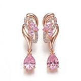 Pink Zircon Rose Gold Drop Earrings Jewelry Party Women