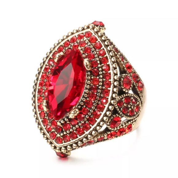 Antique Gold Red Ruby Ring For Women Wedding  Jewelry