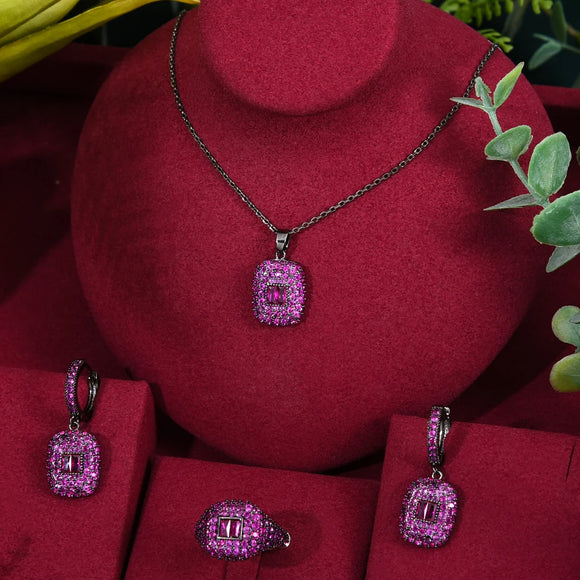 3PC Bridal Purple Jewelry Set For Women Bracelet Ring Earring Wedding Jewelry