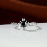 Vintage Square Black Zircon Ring Wedding Engagement For Women