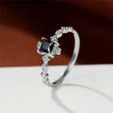 Vintage Square Black Zircon Ring Wedding Engagement For Women