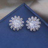 Luxury Round Zircon Earrings 14K Gold Party Women Jewelry