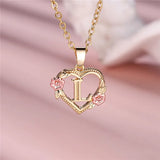 A-Z Letter Flower Pendant Necklace Yellow Gold Color Wedding Jewelry Women