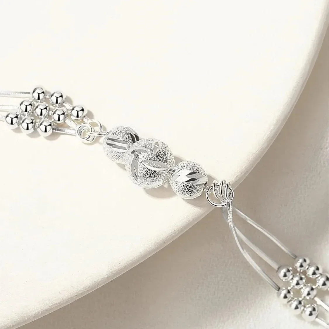 Multilayer Silver Beads Bracelets For Women Luxury Wedding Jewelery