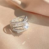 Multi Layer Cross Zircon Ring for Women Party Wedding Jewelry