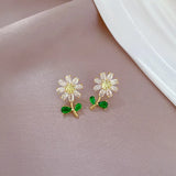 Rotatable Flower Ring 3pcs Set Earrings Spinning Mood Four Leaf Clover Jewelry