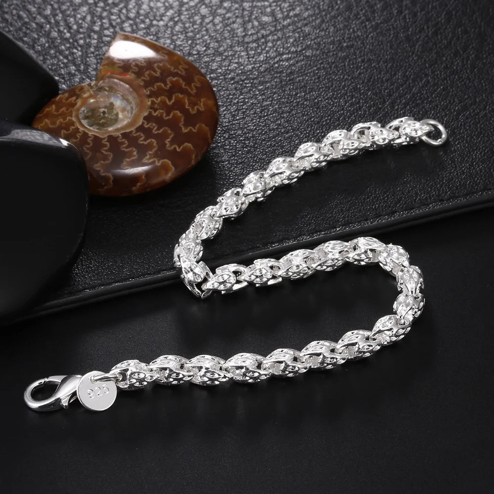Silver Chain Solid Bracelet for Women Charm Party Gift Wedding Jewelry