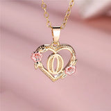 A-Z Letter Flower Pendant Necklace Yellow Gold Color Wedding Jewelry Women