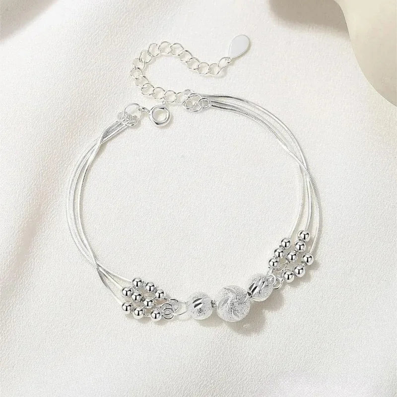 Multilayer Silver Beads Bracelets For Women Luxury Wedding Jewelery