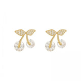 Cherry Delicate Stud Earrings For Women Cute Zircon Rhinestone Bow Bowknot Jewelry