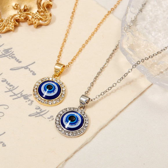 Round Demon Eye Pendant Necklace For Women Jewelry Charm Clavicle Chain