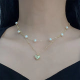 Double-layer Pearl Love Pendant Necklace Women Jewelry Wedding Party