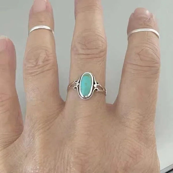 Natural Stone Antique Silver Ring Classic for Women Party Causal Jewelry