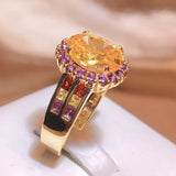 Oval Cut Citrine Art Deco Ring Yellow Gold For Women Jewelry Wedding