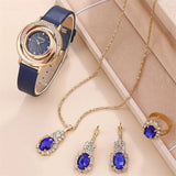 Luxury Women 5Pcs Jewelry Set Wristwatch Wedding Jewelry