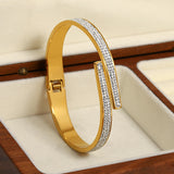 Zircon Heart Bamboo Bangle Bracelet for Women Wedding Jewelry