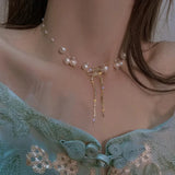 Double-layer Pearl Love Pendant Necklace Women Jewelry Wedding Party