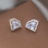 Luxury Round Zircon Earrings 14K Gold Party Women Jewelry