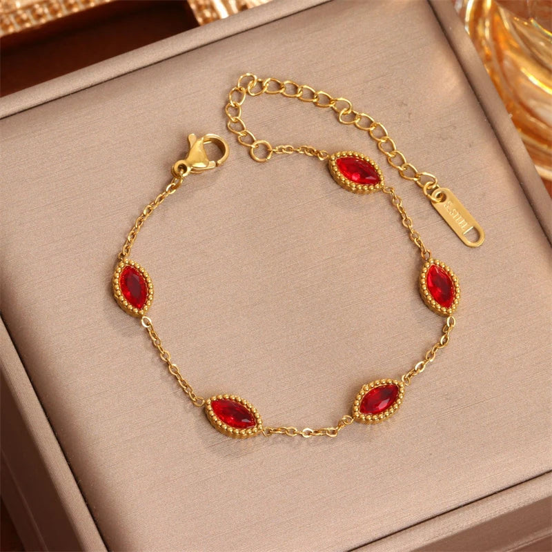 Eye Shape Zircon Jewelry Set 18K Gold Charm Chain Women Bracelets