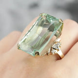 Green Rectangular Zircon Ring Women Jewelry Birthday Gift Jewelry