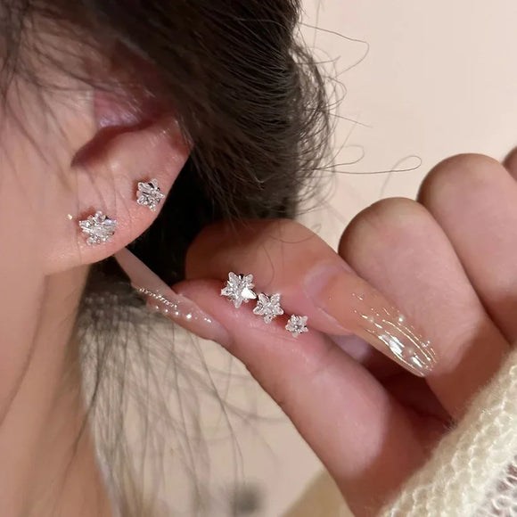 Real 925 Sterling Star Stud Earrings for Women Geometric Zircon Fine Jewelry