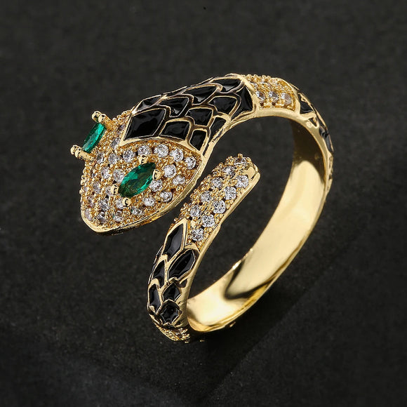 Enamel Expoxy Snake Rings For Women Zircon Party Jewelry Female