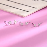 Real 925 Sterling Star Stud Earrings for Women Geometric Zircon Fine Jewelry