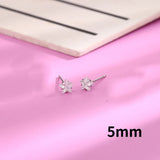 Real 925 Sterling Star Stud Earrings for Women Geometric Zircon Fine Jewelry