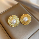 Baroque Pearl Round Stud Earring for Women Gold  Jewelry